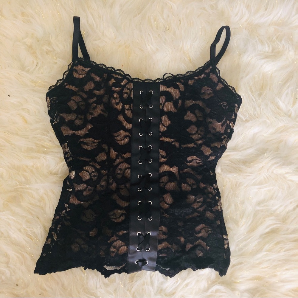 Black & Nude Lace Corset Top